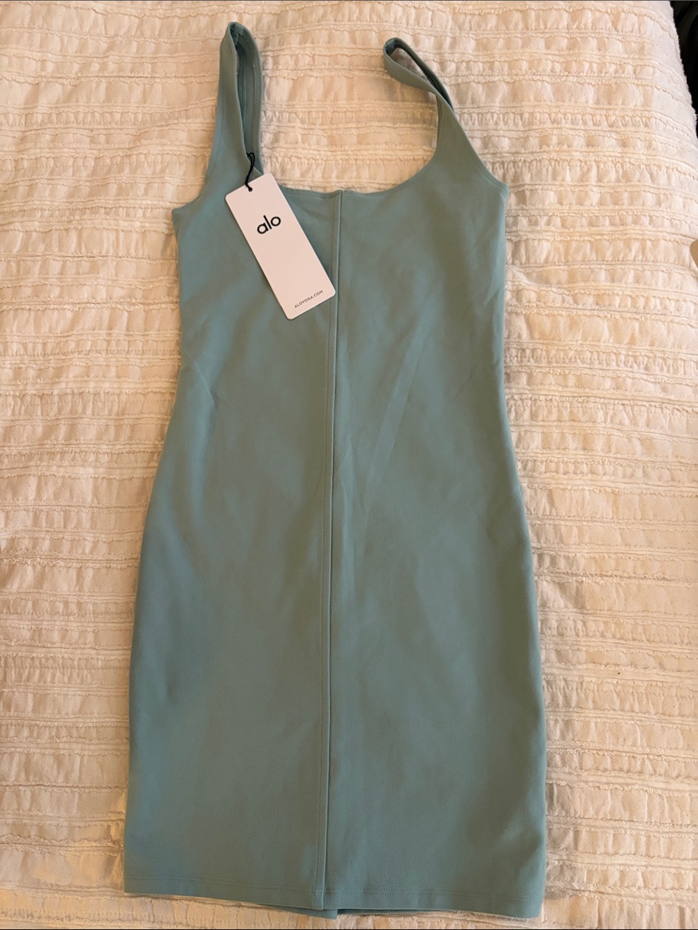 ALO Yoga Botanical Green Scoop Neck Bodycon Mini Dress -NWT